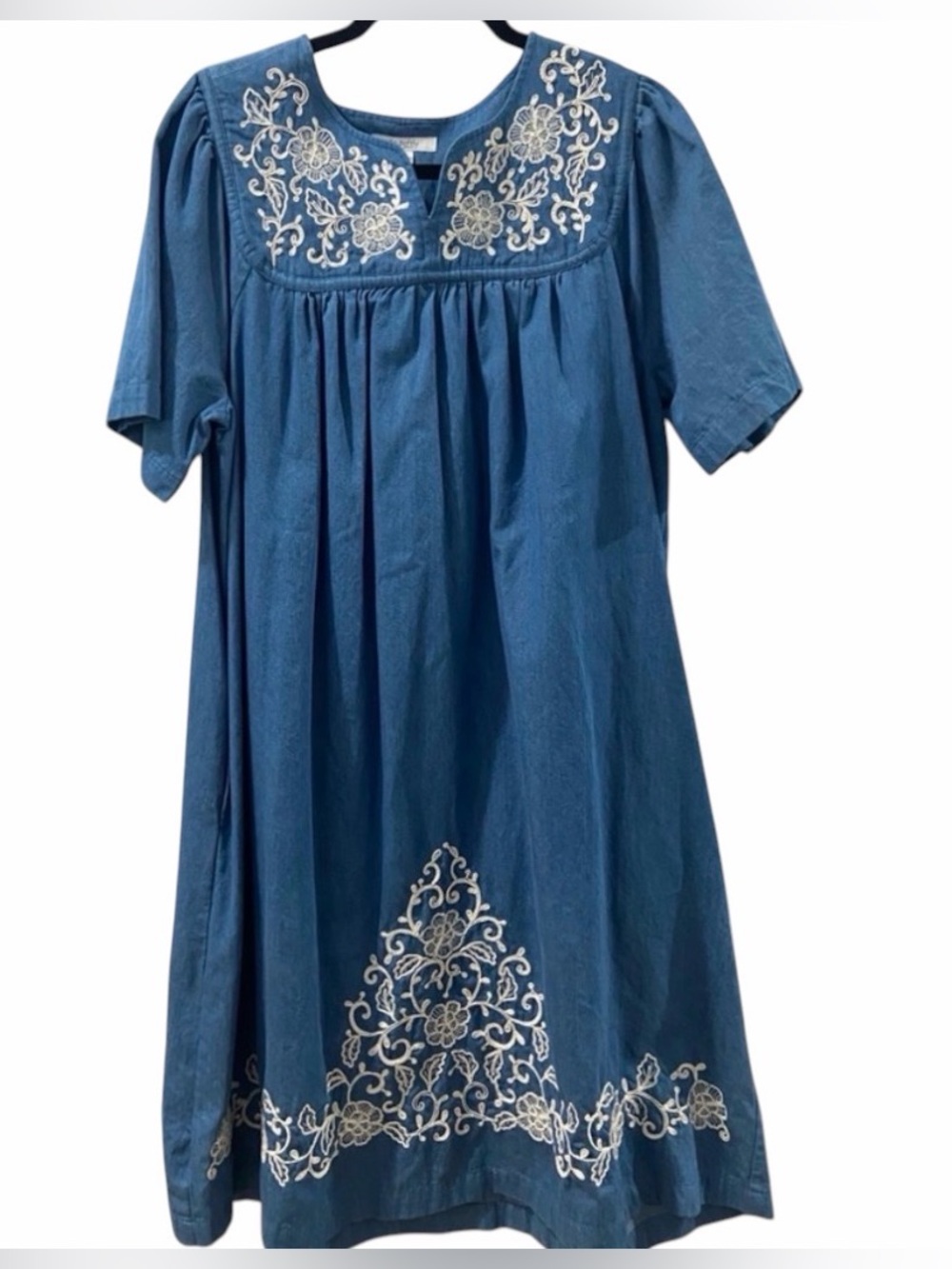 Blue Embroidered Short-Sleeve Women’s Dress